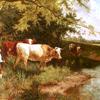 鼹鼠河，和牛和两个人影嬉戏，儿子罗伯特和女儿玛格丽特
