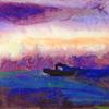 紫罗兰云和轮船的海洋