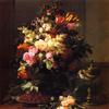 A Still Life of Roses, Tulips and other Flowers on a German Compote, a Plate of Raspberries, a Glass and a German Silver-gilt Nautilus Cup on a Table