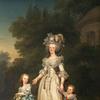 法国玛丽·安托瓦内特王后和她的两个孩子在特里亚农公园散步