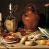 陶罐里的蛋，镀金的烛台，酒盒，铜壶，玻璃花瓶里的静物