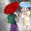 三位女士在雨中