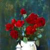 有玫瑰和东方花瓶的静物画