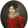 一个穿红色连衣裙的年轻女孩的画像