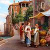 在水果摊上与女性人物的威尼斯场景