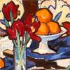 郁金香和桔子的静物画