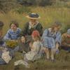 艺术家的妻子和孩子们在草地上休息