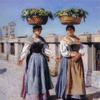 在安杰洛桥，意大利妇女头上扛着菜篮子