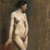 裸体女性站在“维纳斯普迪卡”的姿势