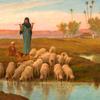 牧羊女和她的羊群在尼罗河泛滥时留下的池塘边