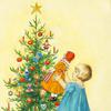 圣诞树上抱着洋娃娃的女孩