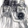 尤利西斯跪在瑙西嘉和她的两个随从面前