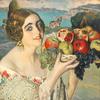 西班牙女人拿着一盘水果