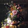 Still Life with Roses, Peonies, Lilac, Morning Glories and other Flowers in a Greek Vase on a Stone Plinth