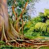 牙买加西班牙河上的蛇树和竹子