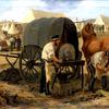第17团龙骑兵的骑兵在乔巴姆营地的一个移动锻造场里给马穿鞋